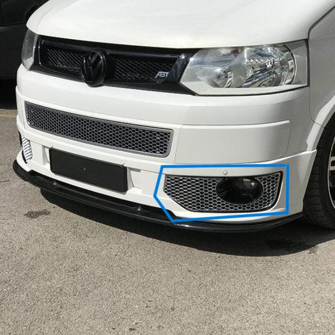 For VW T5 .1 Transporter Honeycomb Sport-Line Front Spoiler Foglight Trims (Matte Chrome)
