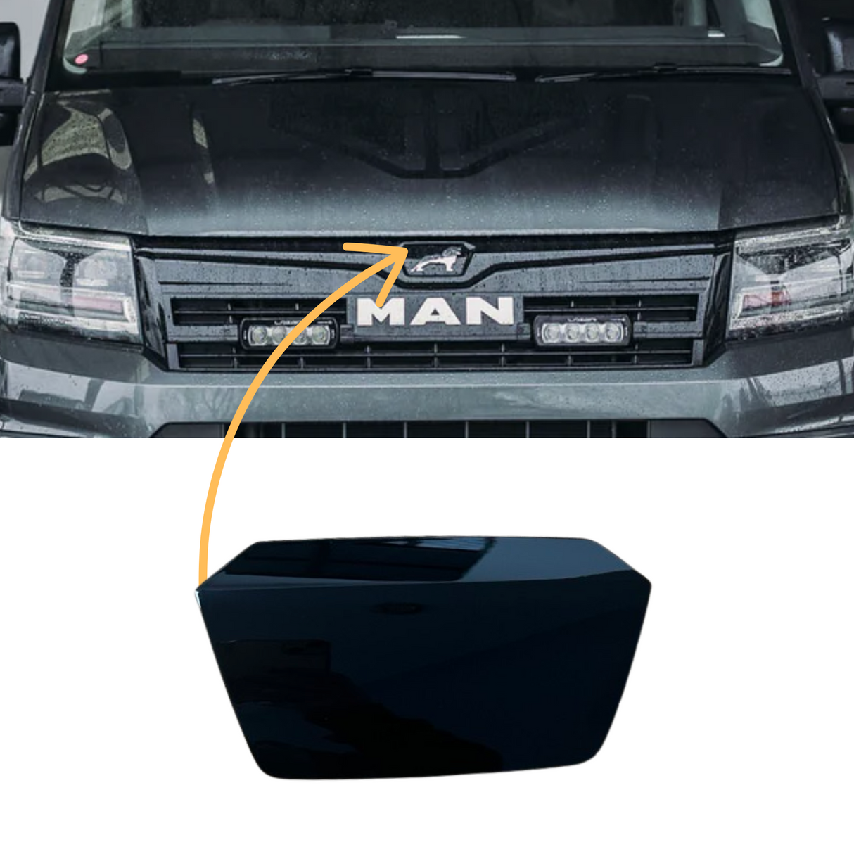 For MAN TGE De-badged Grille Blanking Plate – Gloss Black, Front Grille Upgrade, Premium Van Accessory