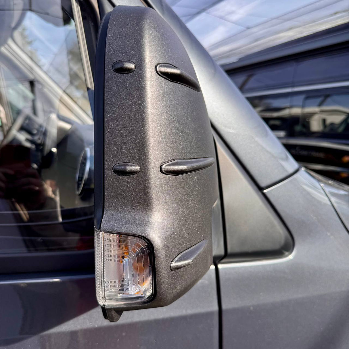For Mercedes Sprinter Dodge 907 Wing Mirror Covers with Indicator - Hammerite (Set of 2) - Replacement Caps for 907 Models