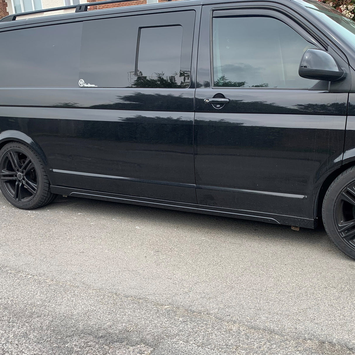 For VW T6 Transporter LWB Side Skirts Deep Black Plastic Painted and Ready to Fit