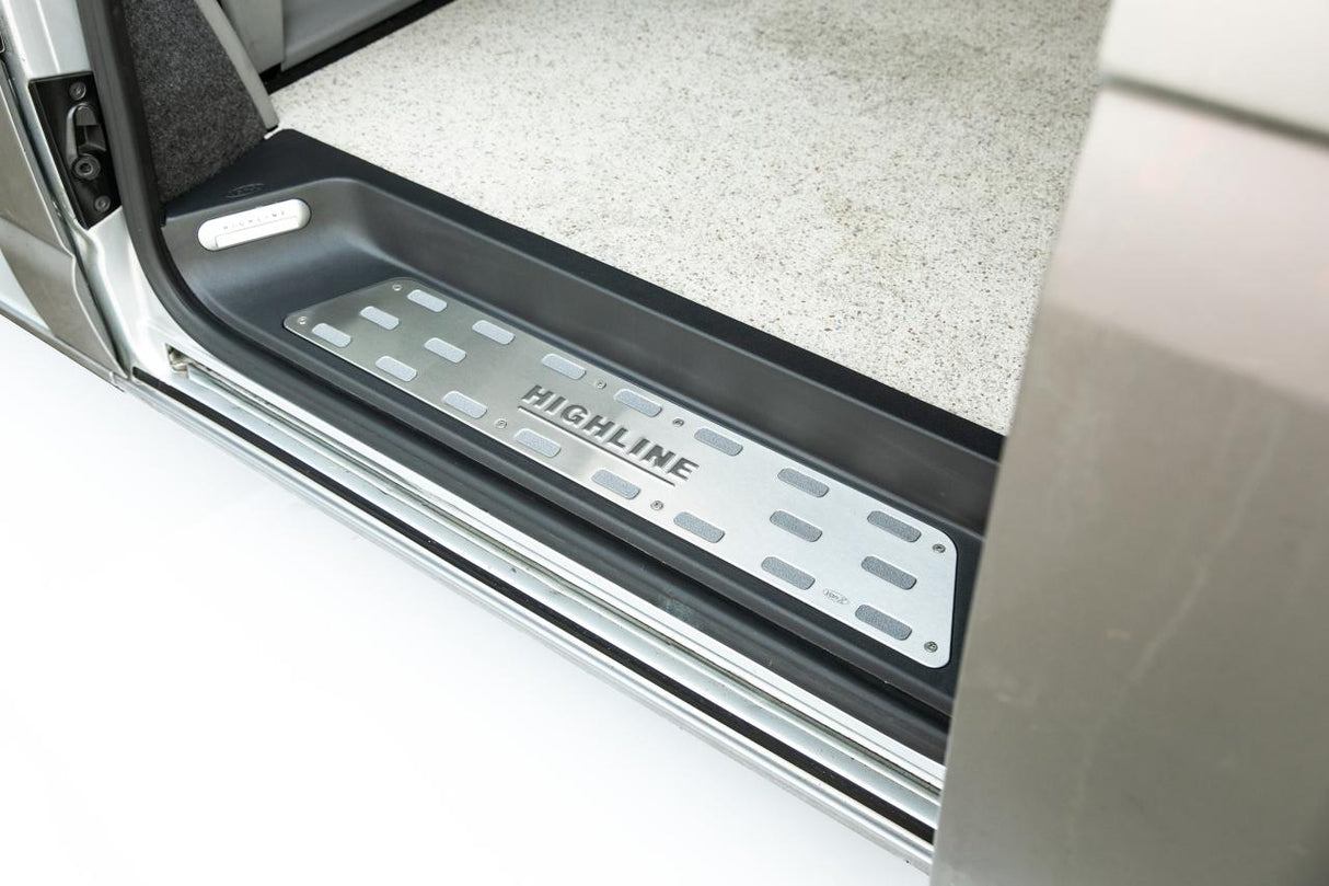 VW T5, T5.1 Transporter Campervan Full Side Steps with Highline Inserts, Logo & LED – OEM Styling