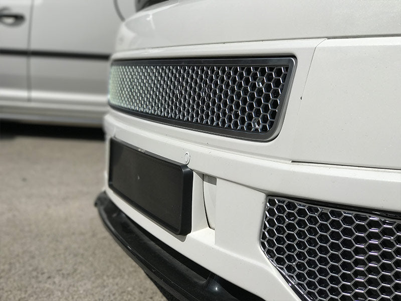 HONEYCOMB SPORTLINE FRONT SPOILER FOG LIGHT TRIM + BUMPER MESH FOR VW T5.1 (MATTE CHROME)-8939