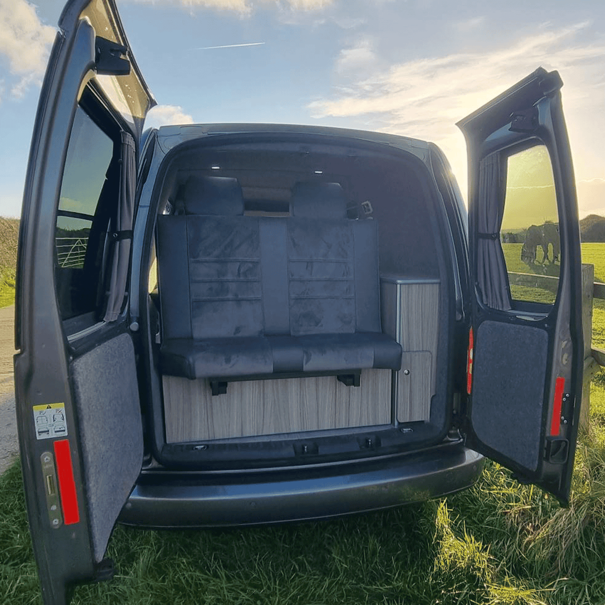 For VW Caddy Premium 1 x Barndoor Window Curtains Van-X
