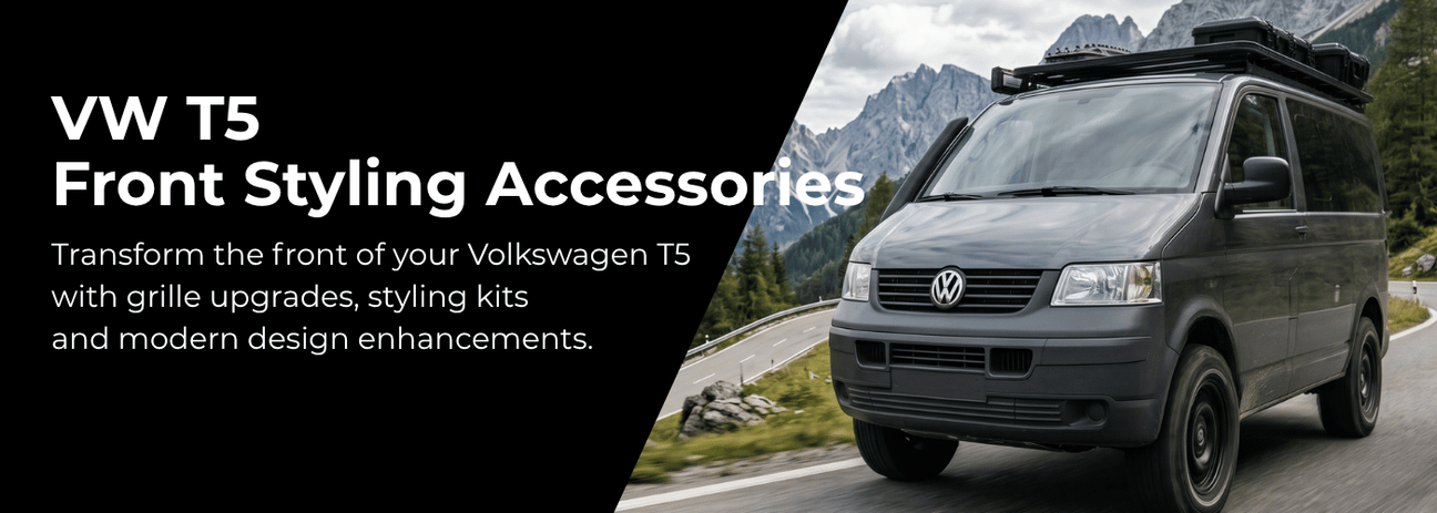 VW T5 T5.1 Transporter front styling parts including grilles spoilers and DRL accessories collection