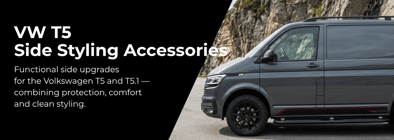 VW T5 T5.1 Transporter side styling accessories including door steps, mirror trims and side skirts collection