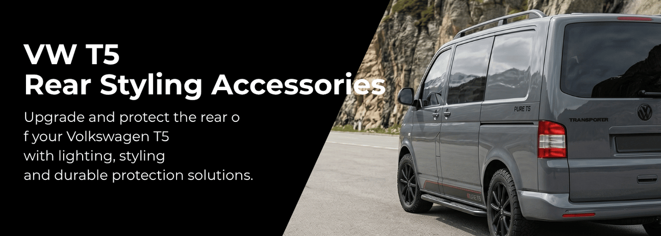 VW T5 T5.1 Transporter rear styling parts including LED lights, threshold covers and chrome trims