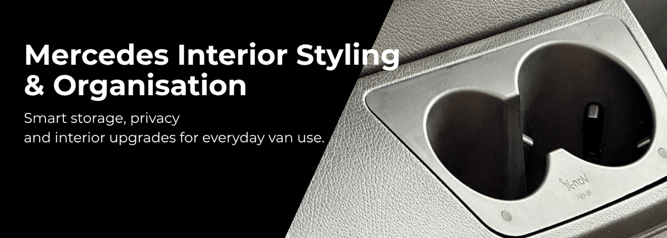 Mercedes Vito interior styling accessories and curtains collection display showing premium quality products