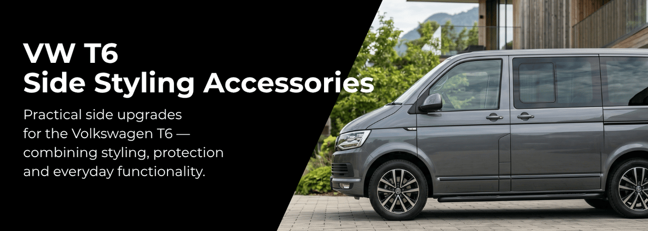 VW T6 Transporter side styling accessories including steps, trims and protective elements