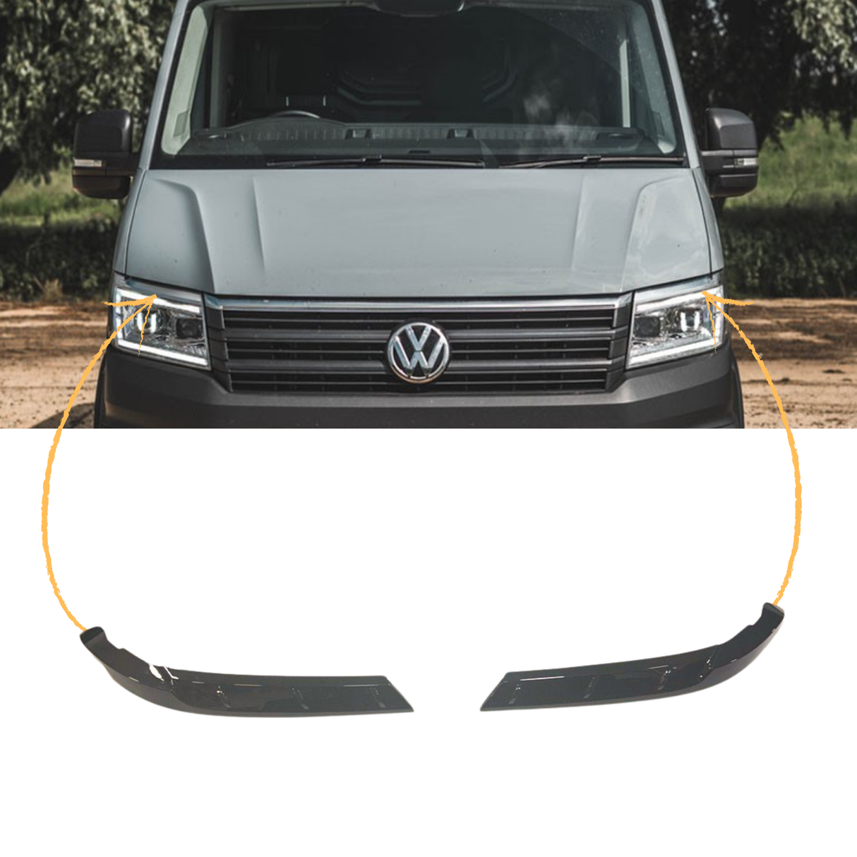For New VW Crafter Headlight Eyebrow Trim – Gloss Black - Van Styling Accessory by Van-X