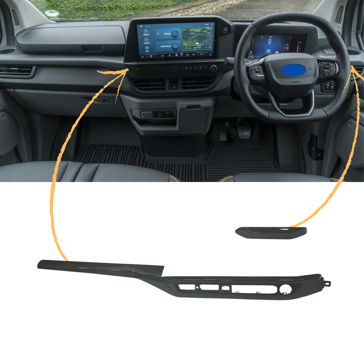 For New Transit Custom Lower Dash Trims - Gloss Black | Van-X