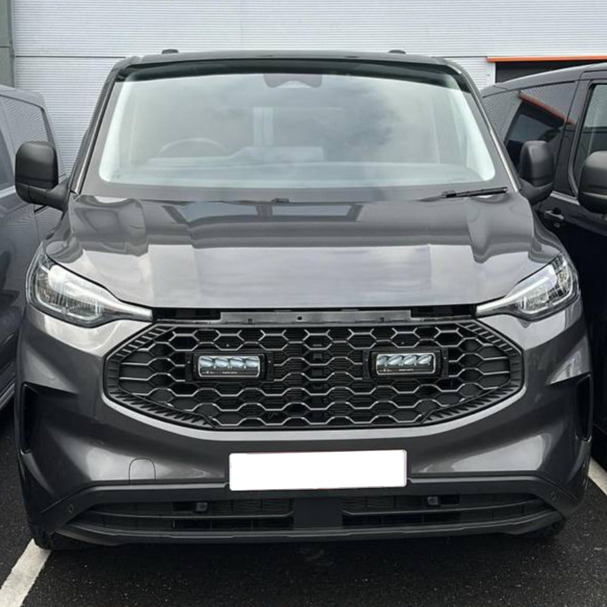 For New Transit Custom 2024 Front Grille with Integrated LED Lights - Gloss Black | Van-X