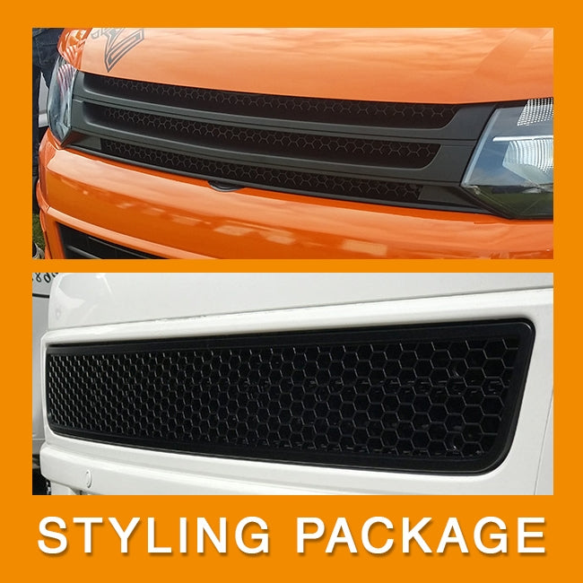 VW T5.1 Transporter Van Front Styling Matte Pack (2pcs) air a pheantadh agus deiseil airson uidheamachadh