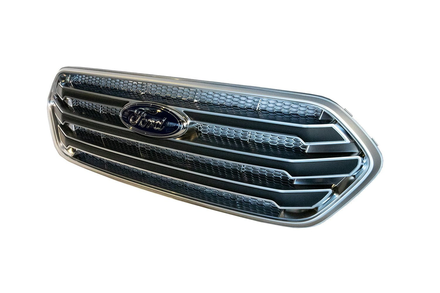 Airson Ford Transit Custom Front Grille Stoidhle OEM Cruth Ùr (Bunait Chrome Matte) air a pheantadh agus deiseil airson a bhith iomchaidh
