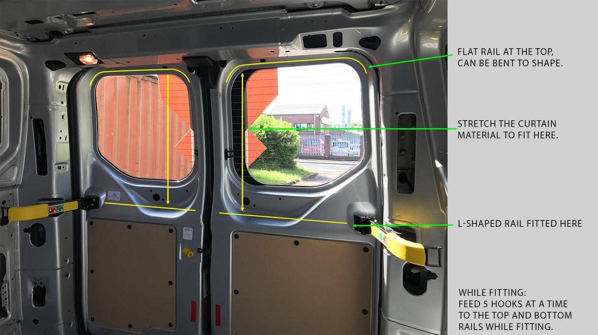 For Ford Transit Custom Premium 1 x Barndoor Window Curtains | Van-X