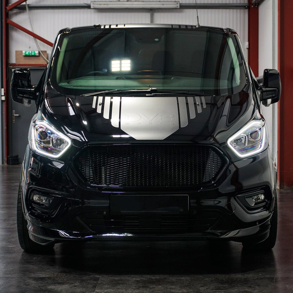 For Ford Transit Custom Honeycomb Grille Set - Gloss Black Top & Matte Black Lower - Ready to Fit