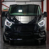 Airson Ford Transit Custom Complete Front Grille Suidhich cruth ùr gleansach Black Top Grille, Pasgan Grille Dubh Ìosal Matte A-MHÀIN air a pheantadh agus deiseil airson a bhith iomchaidh